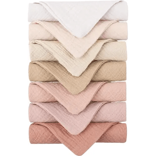 Konssy Baby Muslin Washcloths 7 Pack -100% Cotton Baby Bath Washcloths, Soft Baby Wash Cloths and Absorbent Burp Cloths for Newborn Kids Girls and Boys, 11x11 inches
