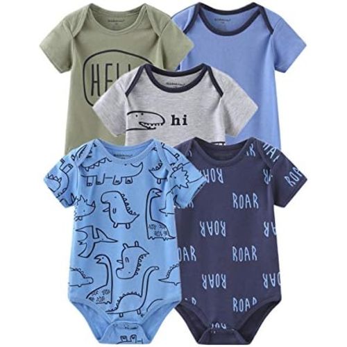 Kiddiezoom Newborn Baby Unisex Cotton One-Piece Bodysuits Baby Gift 5-Pack Baby Clothes