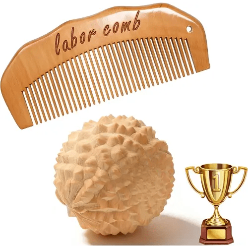 Bamboo Labor Comb Massage Ball Set for Labor Pain,Wooden Birthing Comb Perennial Massage Tool for Pregnancy,Postpartum Essentials Kit for New Mom,Labor and Delivery Essentials
