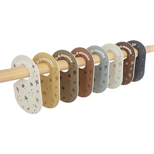 3 Sprouts Baby and Toddler Hanger Closet Dividers (Set of 8) - Nursery Organization for Clothes, Size/Age Organizer for Infant to Toddler, Boy & Girl Closet Organizers - Mushroom
