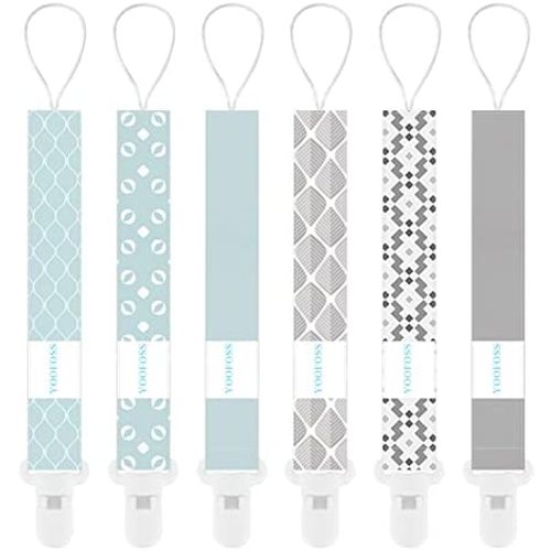 YOOFOSS Pacifier Clip for Boys and Girls 6 Pack Solid Color Pacifier Holder Fits All Pacifiers & Teething Toys Modern Unisex Baby Gift