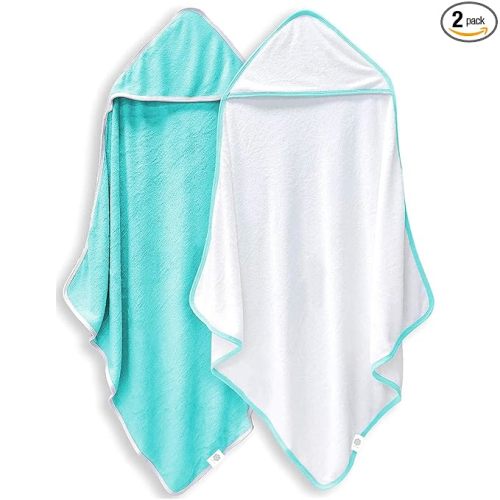 2 Pack Baby Bath Towel - Rayon Made from Bamboo, Ultra Soft Hooded Towels for Babies,Toddler,Infant - Newborn Essential -Perfect Baby Registry Gifts for Boy Girl (White and Malachite, 30 x 30 Inch)