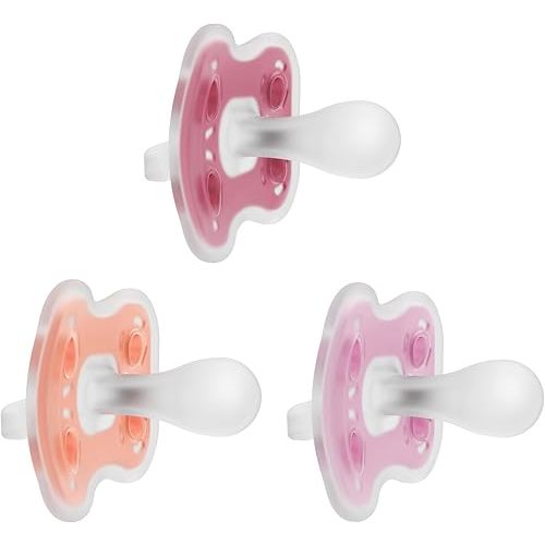 Dr. Brown's Advantage One-Piece Silicone Baby Pacifier, Fully Symmetrical Soother, Coral/Light Pink/Pink, 6-18m, BPA Free, 3 Pack