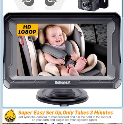 DoHonest Baby Car Camera HD 1080P - Rear-Facing Car Baby Monitor with Night Vision, Adjustable View Angle, Easy Setup, Anti-Glare Display, Safety for Kids & Infants