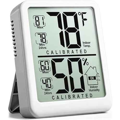 Antonki Room Thermometer, Digital Small Hygrometer Indoor Thermometer Humidity Gauge, Temperature Humidity Meter with Max/Min Record Monitor Sensor for Home, Plants - Battery Included