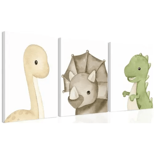 arfitest Dinosaur Wall Art Kids Boys Room Canvas Wall Decor Dino Nursery Wall Art Pictures Baby Dinosaur Poster Prints for Boys Bedroom Bathroom 12x16 Inch Framed Set of 3