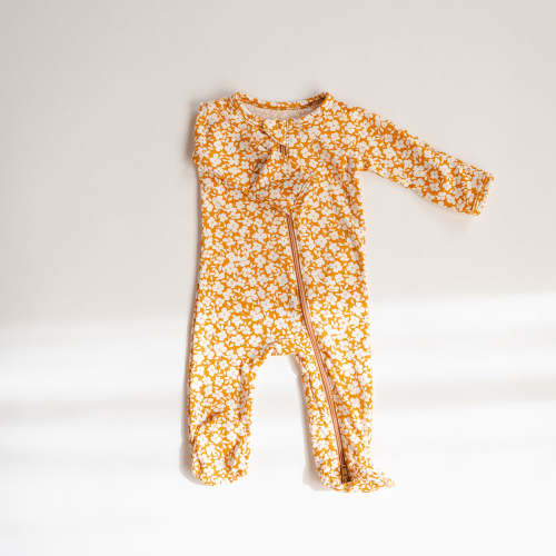 Zipper Footie Onesie in Marigold