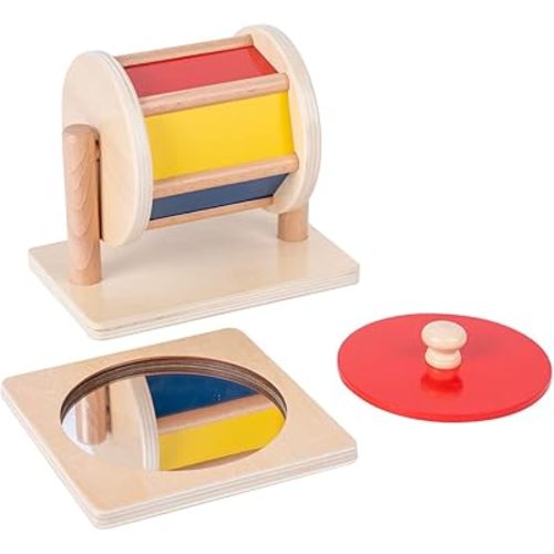 Montessori Baby Toys Play Kit - Montessori Mirror, Peekaboo, Knob Puzzle, Medium Spinning Drum - For 6-12 Months Toddlers