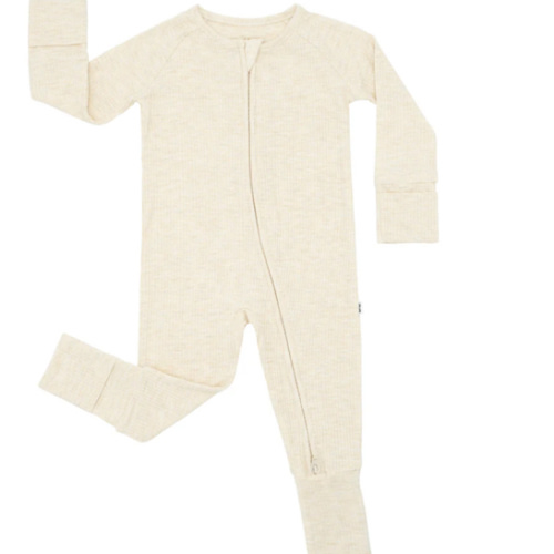 Heather Oatmeal Ribbed Zippy - Little Sleepies