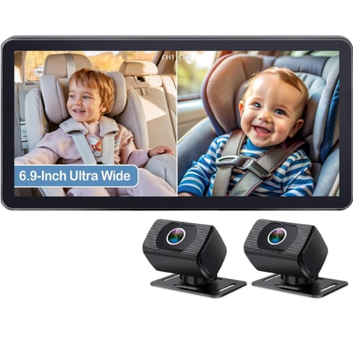 2-Kids Baby Car Camera for Seat: 6.9 Inch Ultrawide Display with Two Cameras Rear Facing - USB Powered Backseat Camera HD 1080P Easy to Install