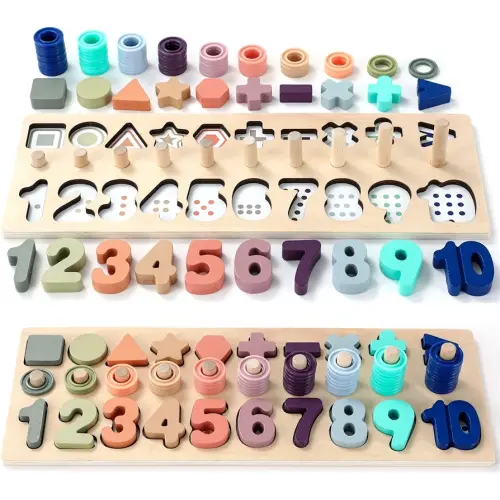 BEKILOLE Wooden Montessori Toys for Kids Toddler Number Puzzles Sorter Counting Shape Stacker Stacking Game Preschool Toys for Boy Girl Learning Education Math Blocks Boy & Girl Gifts and Beyond