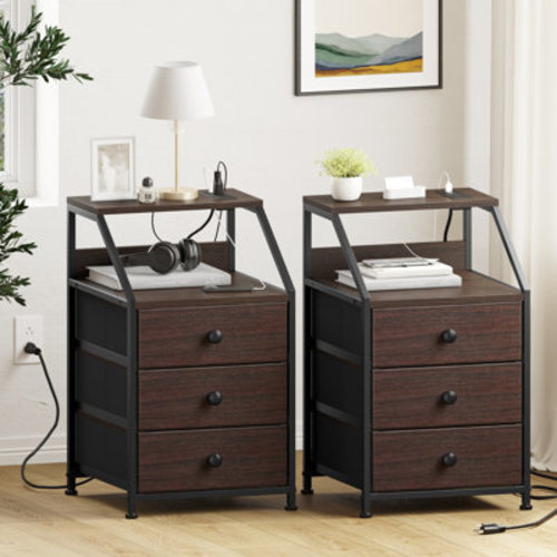 17 Stories Travison Nightstands with 3 Drawers & Outlets, Bedside Tables with 2 USB Ports & 2-Tier Open Shelf & Reviews | Wayfair