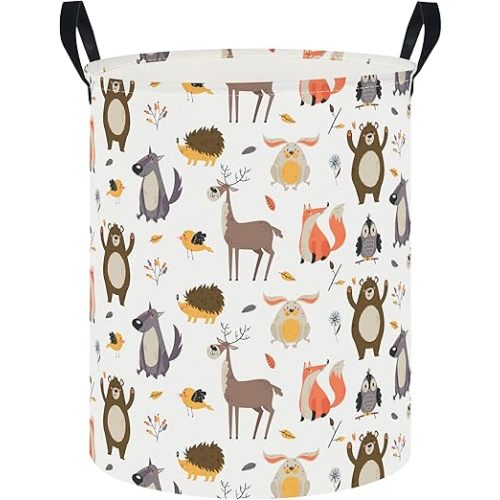 19.7" Laundry Basket,Kids Dirty Clothes Hamper,Waterproof Storage Bin,Room Decor,Gift Baskets,Nursery Hamper(Forest Animal)