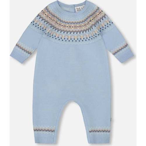 Knitted Jacquard Romper, Light Blue