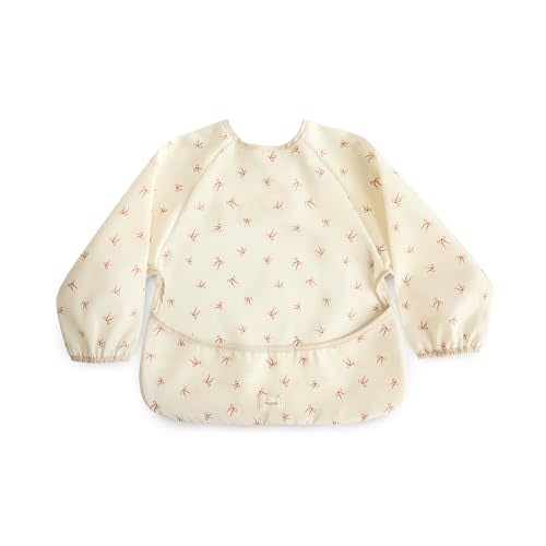 mushie Long Sleeve Baby Bib | Water Resistant Adjustable Fit | Ages 6-24 Months, Machine Washable, Front Crumb Pocket, Art Smock