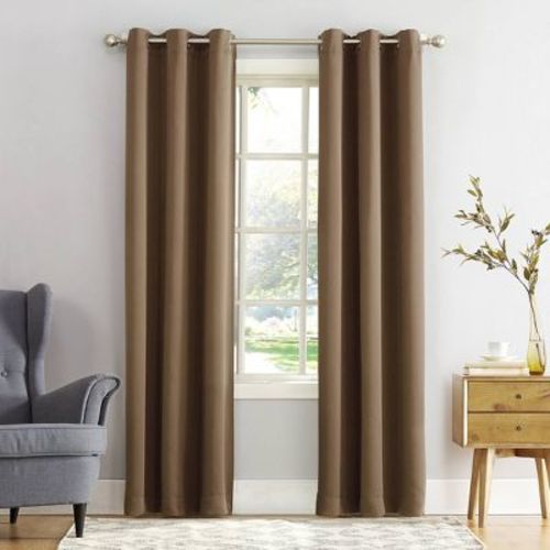 40"x84" Sun Zero Blackout Kenneth Energy Saving Grommet Curtain Panel Barley Brown: Modern Noise Reducing Brown Curtain