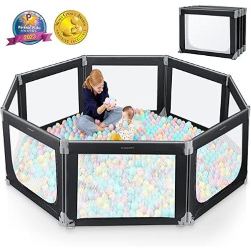 Foldable Baby Playpen, Large Playpen for Babies and Toddlers Adjustable Shape and Size, Lightweight Portable Play Pen with Gate Safety for Indoor Outdoor Baby Play Yards (Black,71"×69")