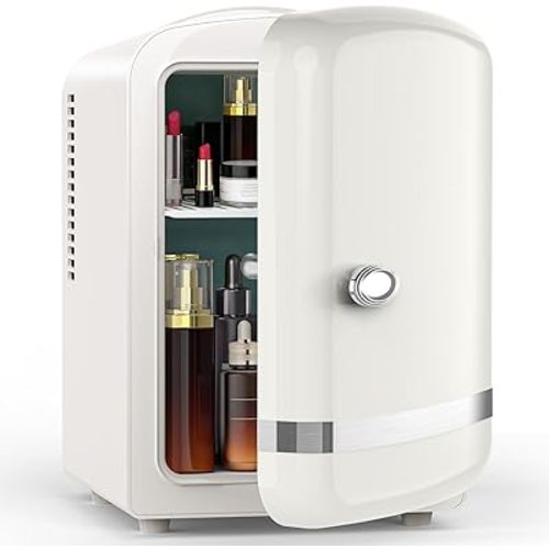 Mini Fridge for Bedroom, 4L/6 Cans Small Cosmetic Fridge for Skincare, Makeup, Medicine & Beverage, Portable Desk Fridge Cooler and Warmer for Kids, Car, Office, Dorm, White