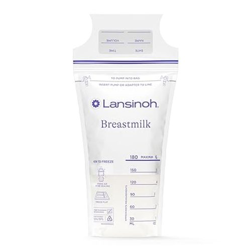 Lansinoh Breastmilk Storage Bags, 200 Count Value Pack, Baby Essentials, Fast Freeze & Thaw Breast Milk Bags for Baby Bottle Feeding, Superior Strength & Stretch, 6 Ounce