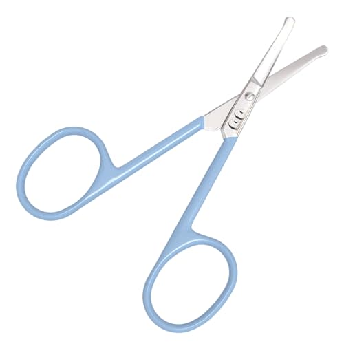 Rounded Safety Scissors - Nose Hair Scissors for Precise Grooming for Men Women - Blunt Nose Tip for Trimming Facial Hair, Eyebrows, Eyelashes, Moustache, Beard Trimming, Baby Nail. (Blue)