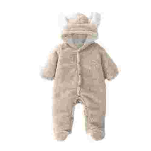 Baby Boy Girls Winter Warm Rompers Unisex Newborn Fleece Outfits Bodysuits Newborn Baby Winter Girls Boys Clothes Warm Animal Overall Rompers Jumpsuit Khaki 0-3 Months