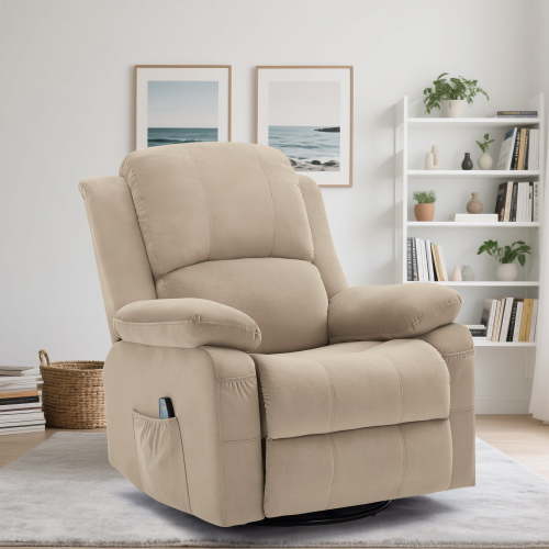 YSICK Swivel Rocker Recliner Chair with Holland Velvet for Living Room,Khaki