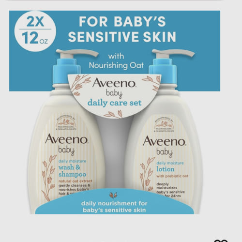 Aveeno Baby Daily Care Gift Set with Oat Extract & Prebiotic Oat, Contains Daily Moisturizing Body Lotion & Gentle 2-in-1 Baby Bath Wash & Shampoo, Hypoallergenic & Paraben-Free, Two Pack