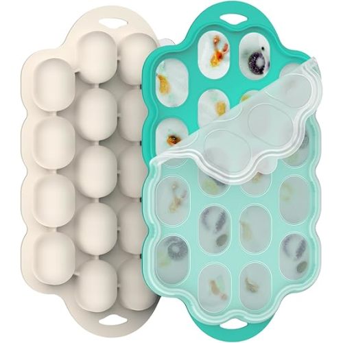 Silicone Baby Food Freezer Tray 2 Pack, Small Ice Cube Trays with Lid for Baby Fruit Food Feeder,Nibble Freezer Tray for Breastmilk Popsicle Mold and Baby Food Storage Container, BPA-Free
