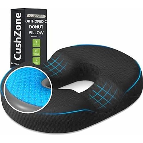 Donut Pillow Seat Cushion - Memory Foam Cooling Gel Lifting Cushion for Office & Home Chair, Car Seat, Wheelchair, Hemorrhoids Pillow, Sciatica & Tailbone Pain Relief Chair Cushion, Black