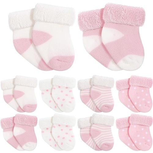 10 Pairs Preemie Baby Terry Cotton Turn Cuff Socks for Newborn Girls Boys - Nicu