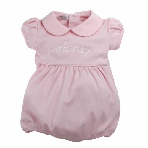 Baby Girls Pink Bubble Romper Peter Pan Collar