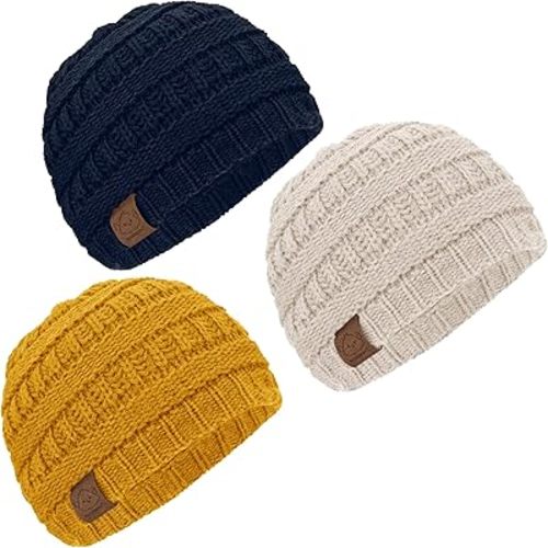3-Pack Baby Beanies for Boys, Girls - Stretchy Knit Baby Hats, Cute Newborn & Toddler Winter Hat, Soft & Warm Infant Beanie 6-36 Months (Sunshine, M)