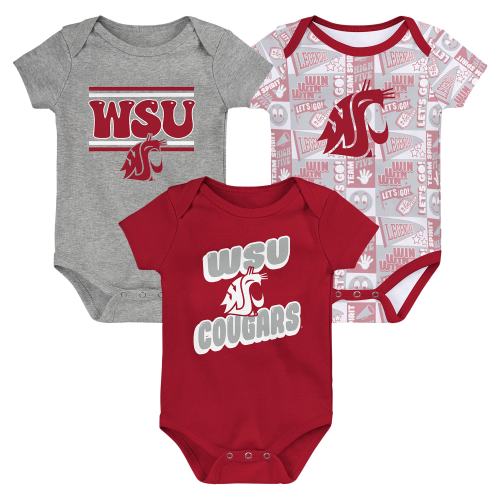 Washington State Cougars Newborn Sunday Comics 3-Pack Bodysuit Set - Crimson