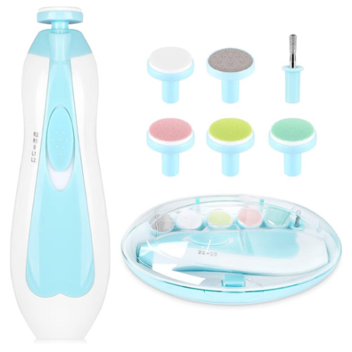 Electric Nail File Drill for Baby No Sharp Claws Hurt, 6 in 1 Safety Cutter Trimmer Clipper for Toes and Fingers (Blue)