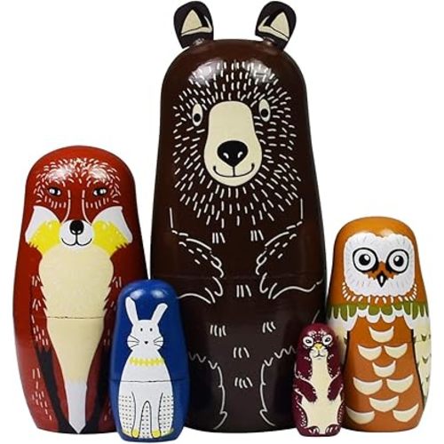 HYCLES Nesting Dolls Russian Matryoshka Wood Stacking Nested Set for Kids Handmade Toys for Children Kids Christmas Birthday Decoration Halloween Wishing Gift