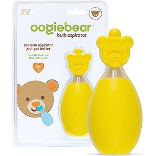 oogiebear: Baby Nasal Aspirator - Safe Booger & Earwax Remover for Newborns, Infants, Toddlers - Better Syringe, Airtight Suction, Nose Sucker - Essential Baby Stuff, Diaper Bag Must-Haves, Yellow