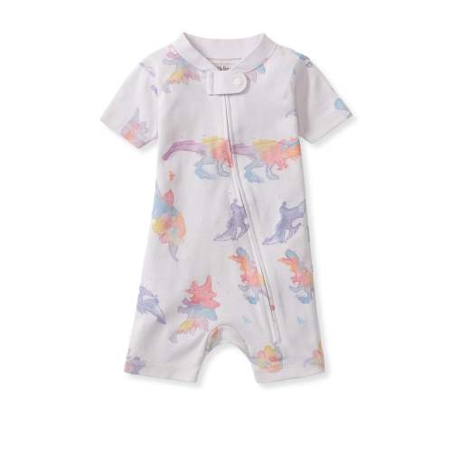 Watercolor Dinos Organic Baby Sleeper Romper - 0-3M