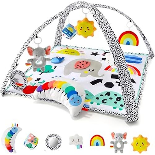 The Peanutshell Unisex Baby Play Gym & 7-in-1 Play Mat - Playmat Baby Toys 0-6, 6-12 Months Tummy Time Mat with Hanging Toys, Soft Padded Mat for Newborns, Infants - Montessori Elephant
