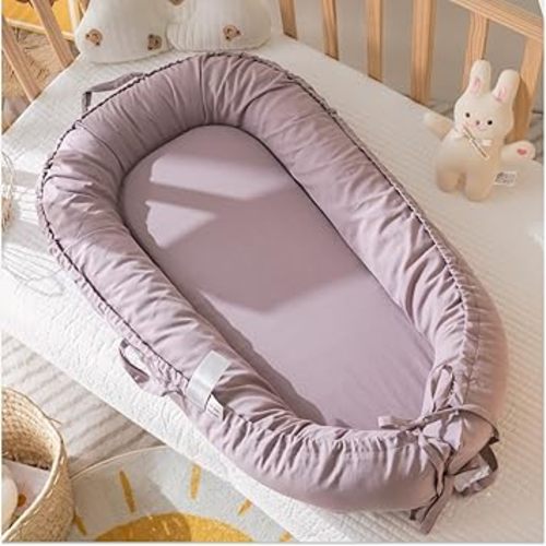 Infant Lounger, Baby Nest Cover for Baby Girls & Boys, Newborn Essentials for Baby 0-12 Months, 100% Cotton Breathable, Co Sleeper for Baby in Bed (Lavender_Blush)