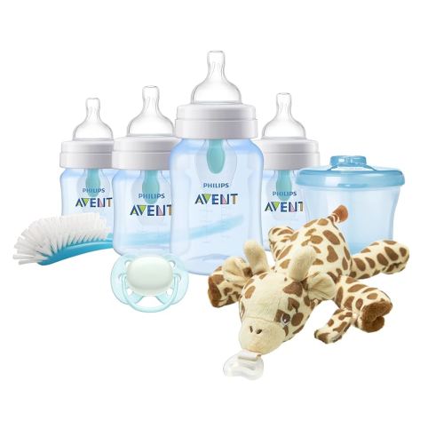 Philips AVENT Anti-Colic Baby Bottle with AirFree Vent Newborn Gift Set with Snuggle, Blue, SCD307/03