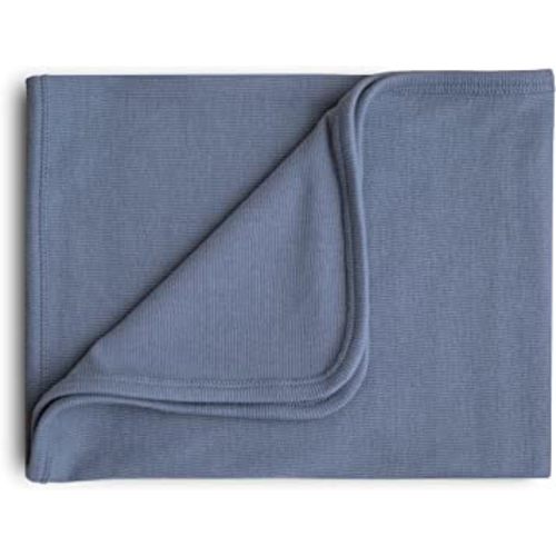 mushie Extra Soft Baby Blanket | Organic Cotton Ribbed Receiving Blanket, Swaddle, Stroller | 35x35 Inch (Tradewinds)