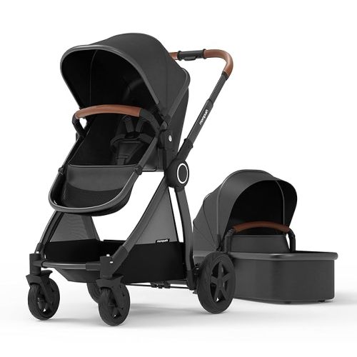 Mompush Ultimate2 Baby Stroller for Toddler with Removable Bassinet, Reversible Stroller Seat - Full-Size for Comfortable Outings with Baby - Smooth Glide Bassinet Stroller - Ultimate2+Bassinet - Black