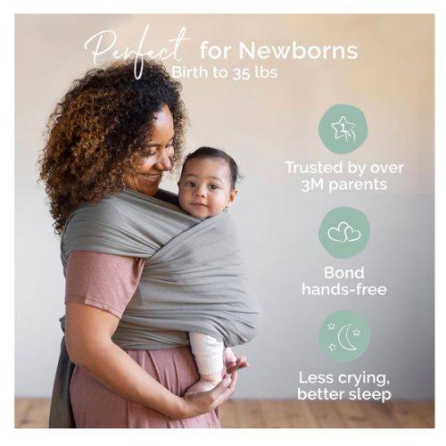 Boba Baby Wrap Carrier – Original Baby Sling Carrier for Newborns (7–35 lbs), Soft, Secure, Hands-Free & Ergonomic, Ideal for Comfortable Bonding, New Parents (Grey)