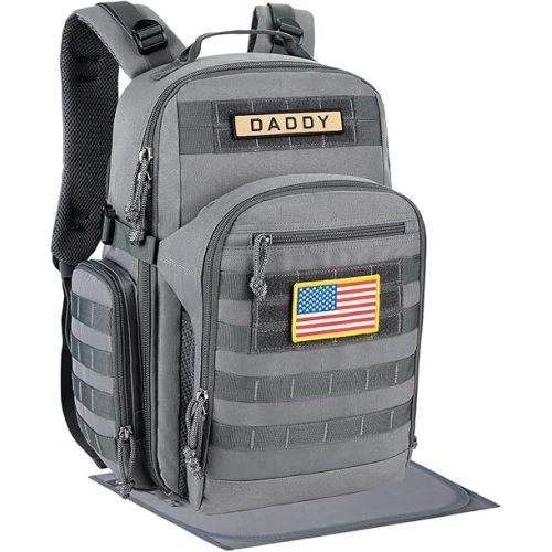 SHARKMOUTH Military Diaper Bag for Dad: Large Insulated Baby Bag with MOLLE System & Changing Pad for Tactical Dads - 900D Polyester for Outdoor Travel Camping Park Trips