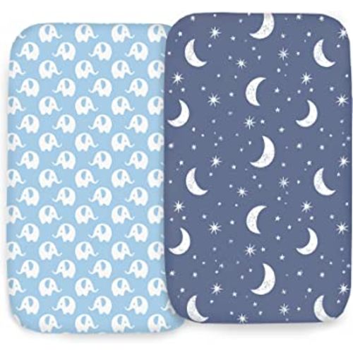 100% Organic Cotton 2 Pk Bedside Sleeper Bassinet Fitted Mattress Sheets for Mika Micky, Baby Delight, Ronbei, Chicco, KoolerThings, Cloud Baby, AMKE, Angelbliss, Maxi-COSI, Arm's Reach and More. Boy