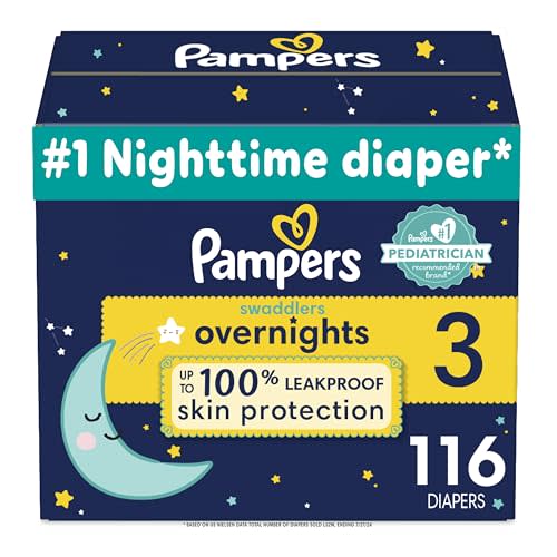 Pampers Swaddlers Overnights Diapers - Size 3, 116 Count, Disposable Baby Diapers, Night Time Skin Protection