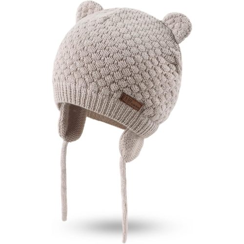 Baby Crochet Hat Infant Cute Bear Ear Beanie Toddler Boys Girls Earflap Hats for Fall Winter Warm Cap