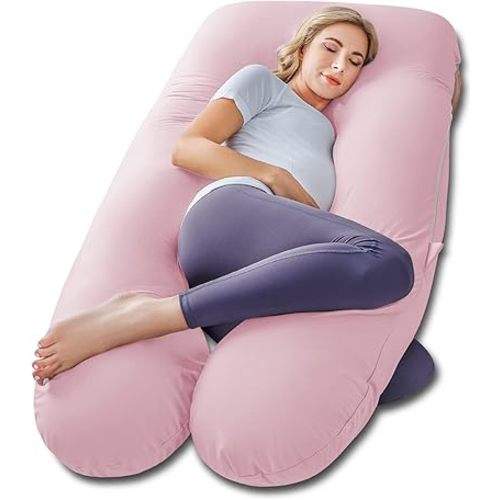 Meiz Pregnancy Pillows, Pregnancy Pillows for Sleeping, Pregnancy Body Pillow Cooling, Maternity Pillow for Pregnant Woman with Cooling Jersey Cover, Pink