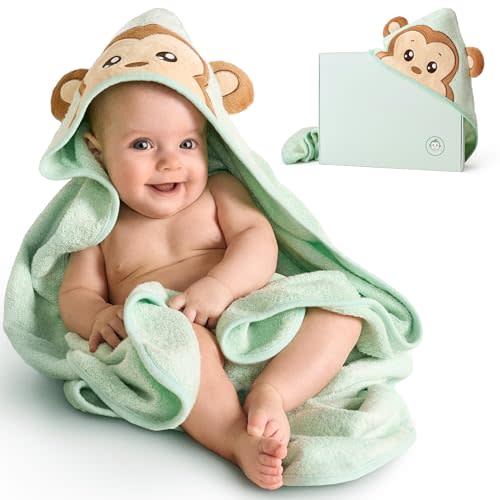 Hooded Baby Towels for Newborn Toddler Boys Girl 35x35 Inches - Mint Green Soft Bamboo Bath Towel with Hood - Baby Essentials Infant Robe Gift Idea for Baby Registry Shower Must Have Newborn Stuff