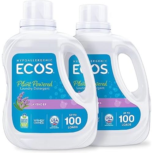 ECOS Laundry Detergent Liquid, 200 Loads - Dermatologist Tested Laundry Soap - Hypoallergenic, EPA Safer Choice Certified, Plant-Powered - Lavender, 100 Fl Oz (Pack of 2)